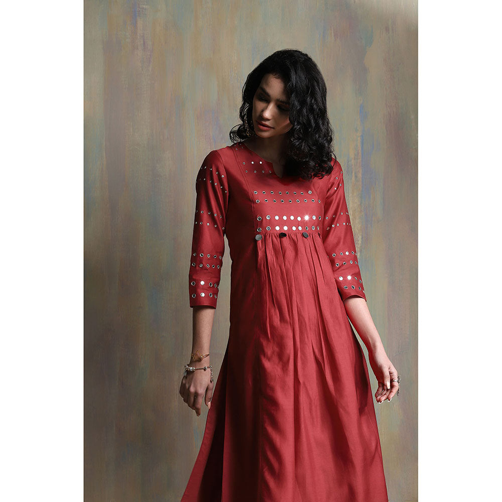 Charkhee Red Gathered Palazzo (Set of 3)