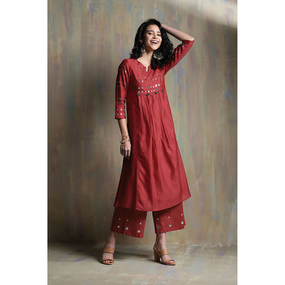 Charkhee Red Gathered Palazzo (Set of 3)