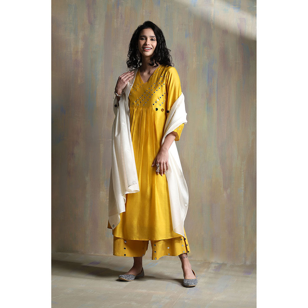 Charkhee Sunflower Yellow Bell Sleeves Palazzo (Set of 3)