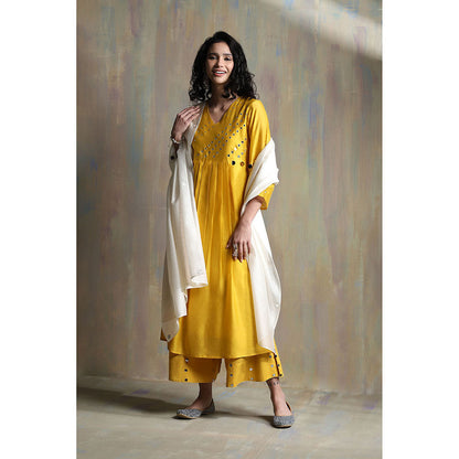 Charkhee Sunflower Yellow Bell Sleeves Palazzo (Set of 3)