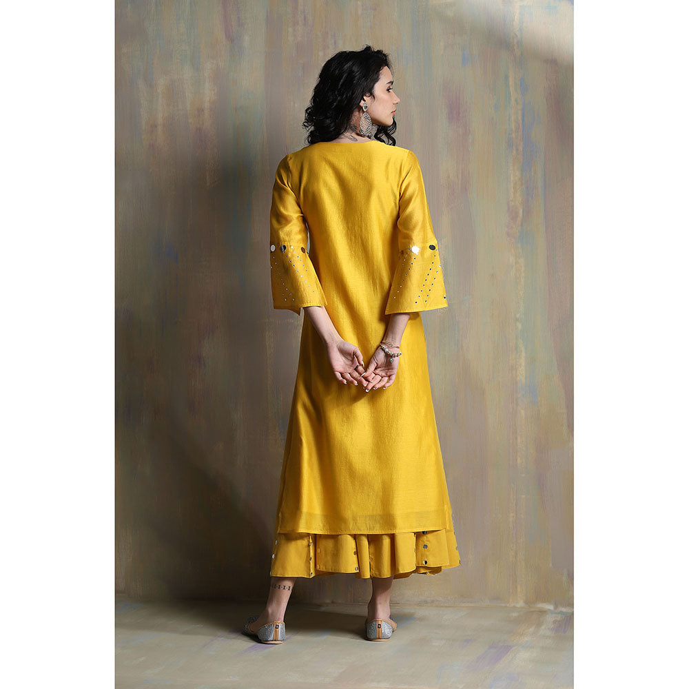 Charkhee Sunflower Yellow Bell Sleeves Palazzo (Set of 3)
