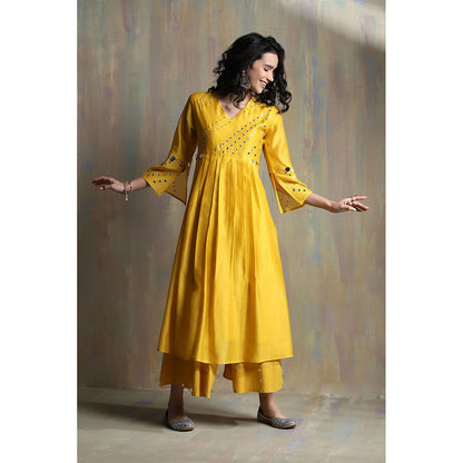 Charkhee Sunflower Yellow Bell Sleeves Palazzo (Set of 3)