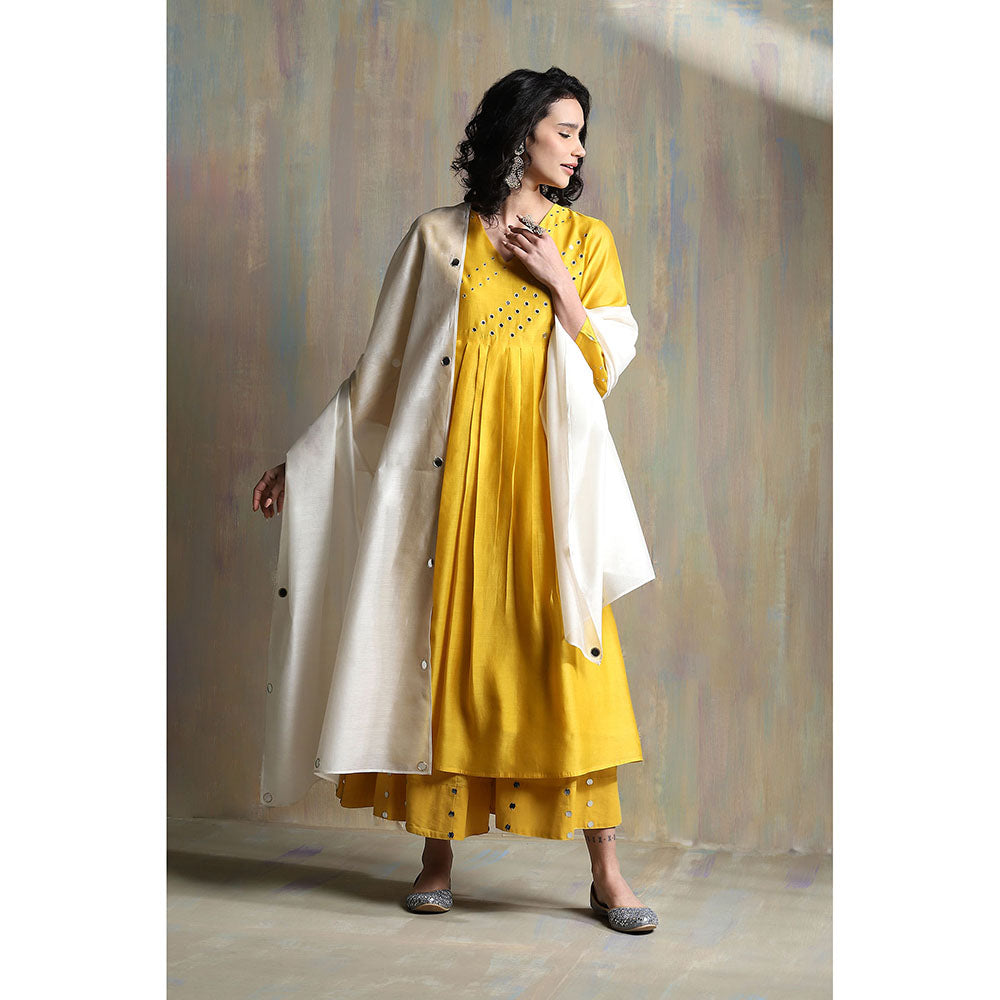 Charkhee Sunflower Yellow Bell Sleeves Palazzo (Set of 3)