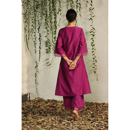 Charkhee Purple Chanderi Straight Kurta with Pants and Dupatta (Set of 3)