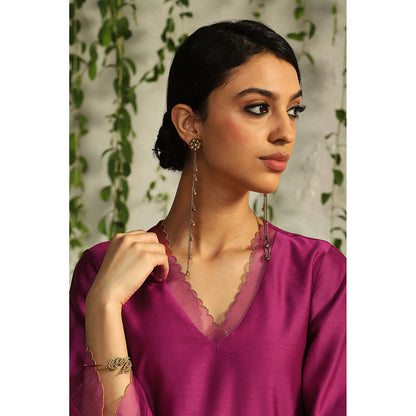 Charkhee Purple Chanderi Straight Kurta with Pants and Dupatta (Set of 3)