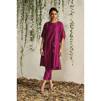 Charkhee Purple Chanderi Tie-Up Kurta with Pants and Dupatta (Set of 3)