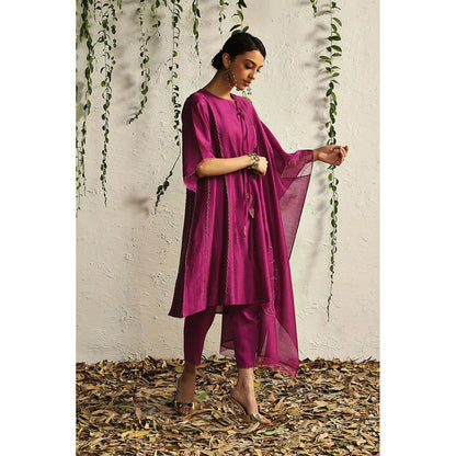 Charkhee Purple Chanderi Tie-Up Kurta with Pants and Dupatta (Set of 3)