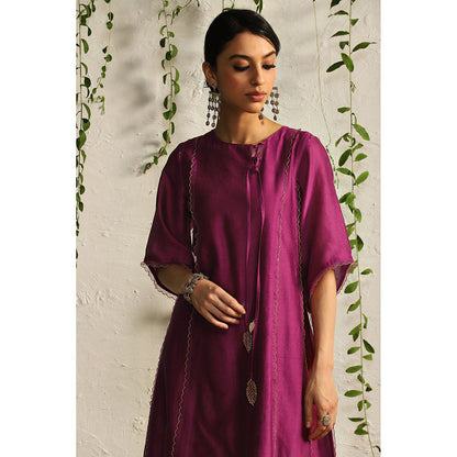 Charkhee Purple Chanderi Tie-Up Kurta with Pants and Dupatta (Set of 3)