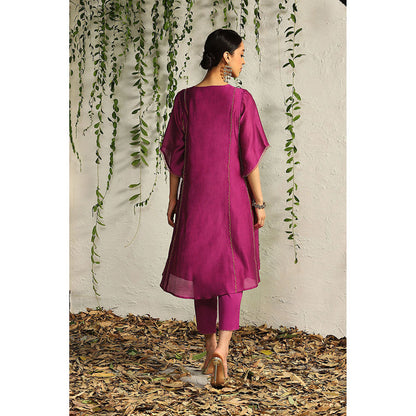 Charkhee Purple Chanderi Tie-Up Kurta with Pants and Dupatta (Set of 3)