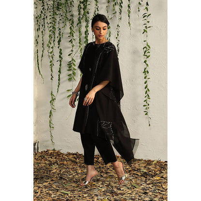 Charkhee Black Chanderi Tie-Up Kurta with Pants and Dupatta (Set of 3)