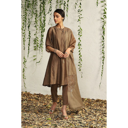 Charkhee Ginger Chanderi Tie-Up Kurta with Pants and Dupatta (Set of 3)