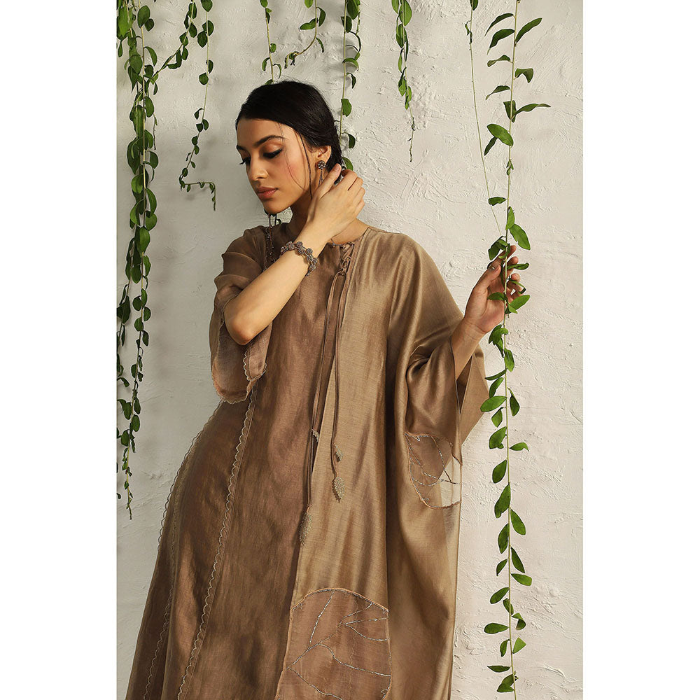 Charkhee Ginger Chanderi Tie-Up Kurta with Pants and Dupatta (Set of 3)