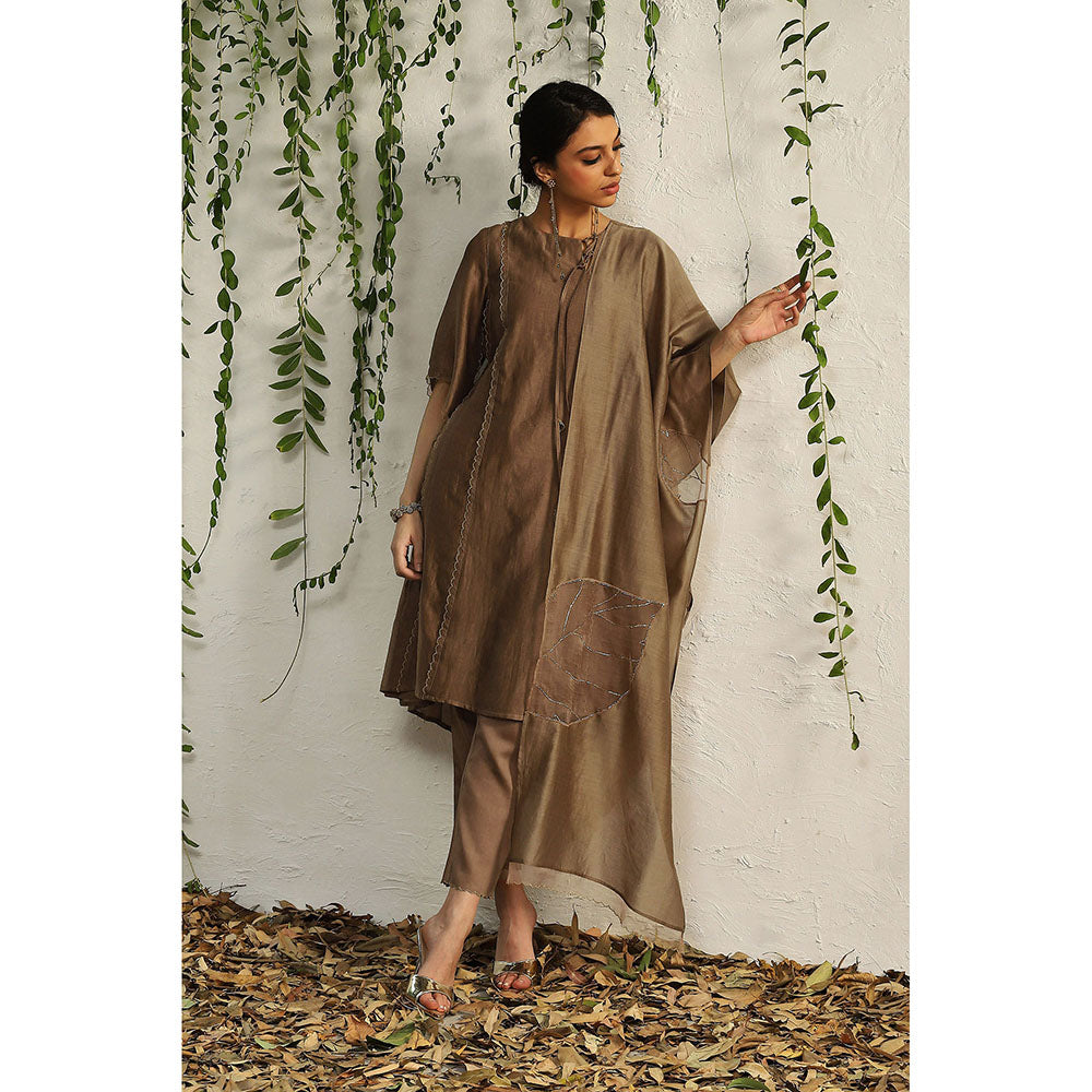 Charkhee Ginger Chanderi Tie-Up Kurta with Pants and Dupatta (Set of 3)