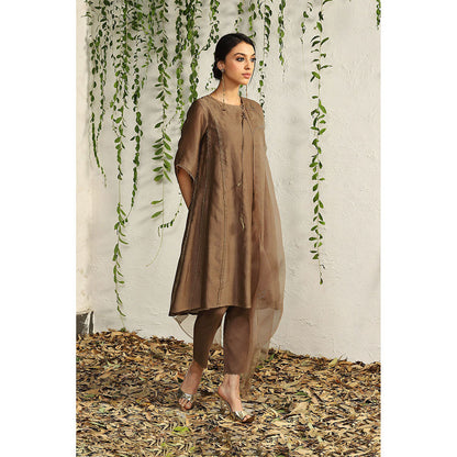 Charkhee Ginger Chanderi Tie-Up Kurta with Pants and Dupatta (Set of 3)