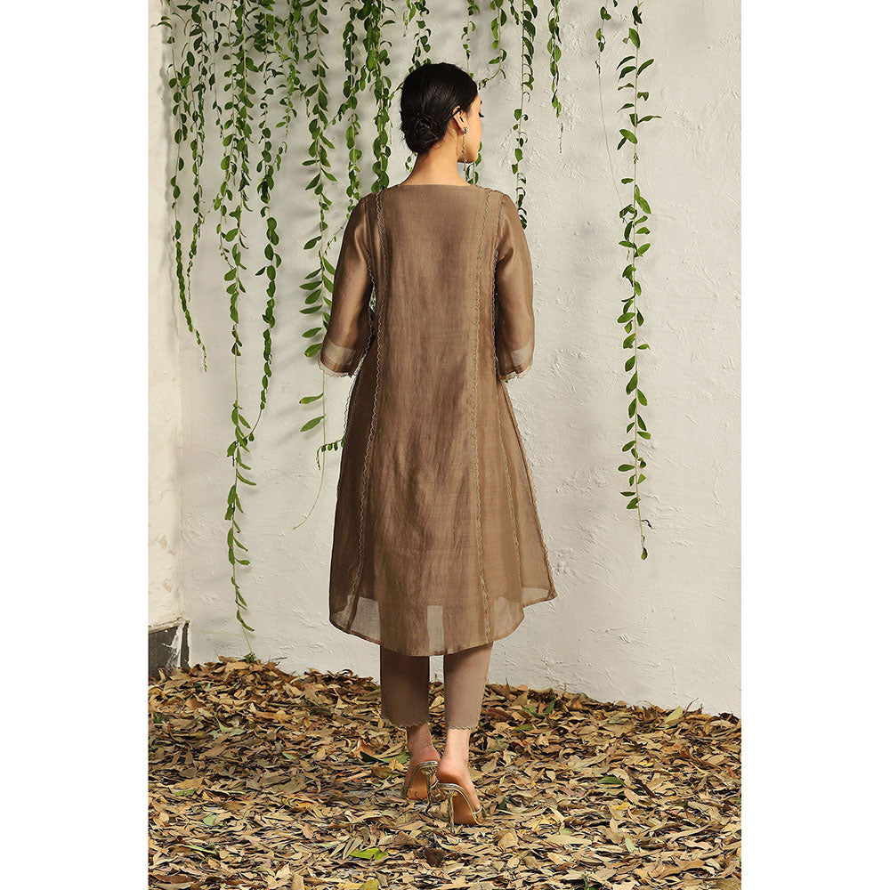 Charkhee Ginger Chanderi Tie-Up Kurta with Pants and Dupatta (Set of 3)