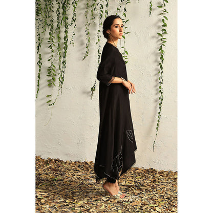 Charkhee Black Chanderi Asymmetrical Kurta with Pants and Dupatta (Set of 3)