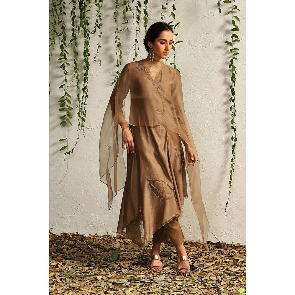 Charkhee Ginger Chanderi Asymmetrical Kurta with Pants and Dupatta (Set of 3)