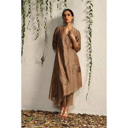 Charkhee Ginger Chanderi Asymmetrical Kurta with Pants and Dupatta (Set of 3)