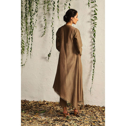 Charkhee Ginger Chanderi Asymmetrical Kurta with Pants and Dupatta (Set of 3)