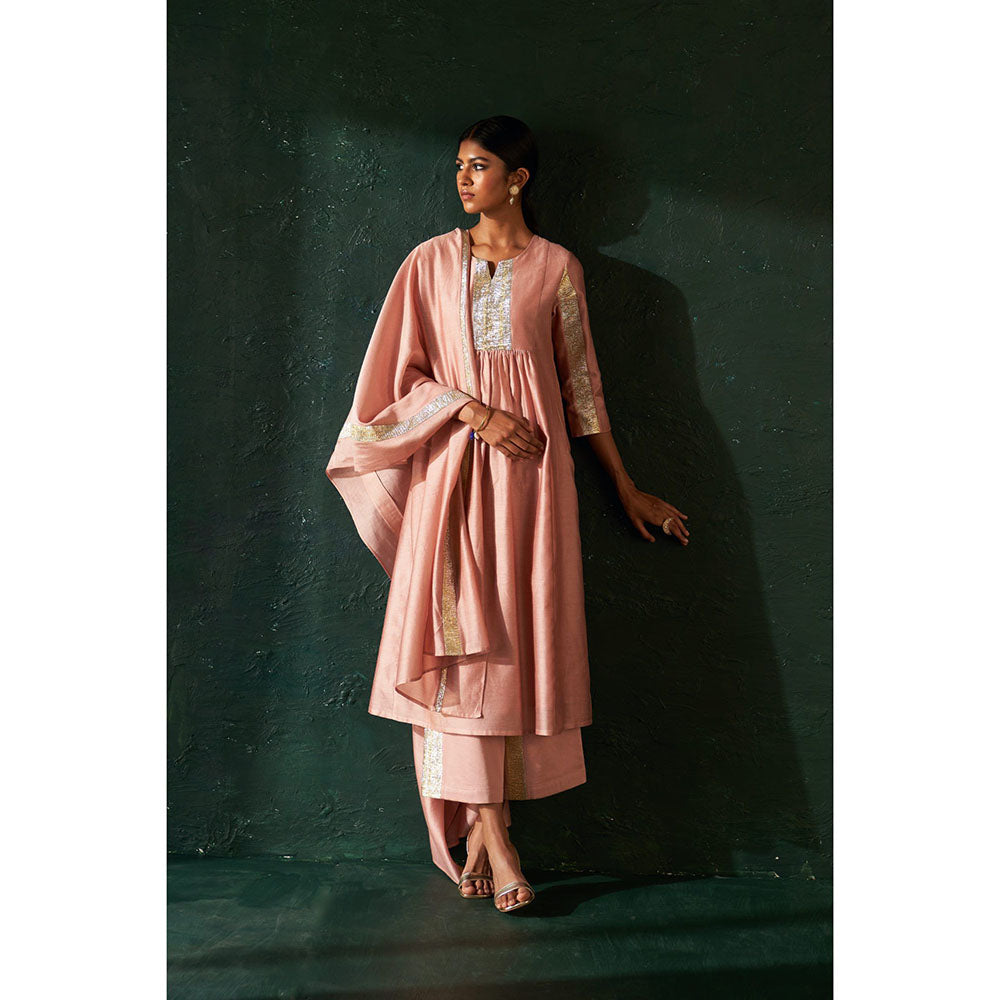 Charkhee Midas Old Rose Chander Kurta with Pant & Dupatta (Set of 3)