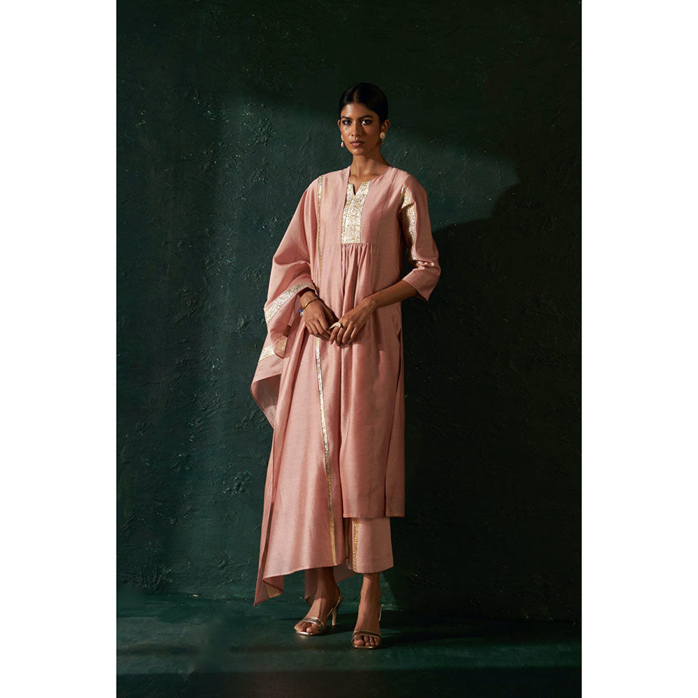 Charkhee Midas Old Rose Chander Kurta with Pant & Dupatta (Set of 3)