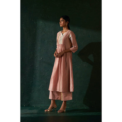 Charkhee Midas Old Rose Chander Kurta with Pant & Dupatta (Set of 3)