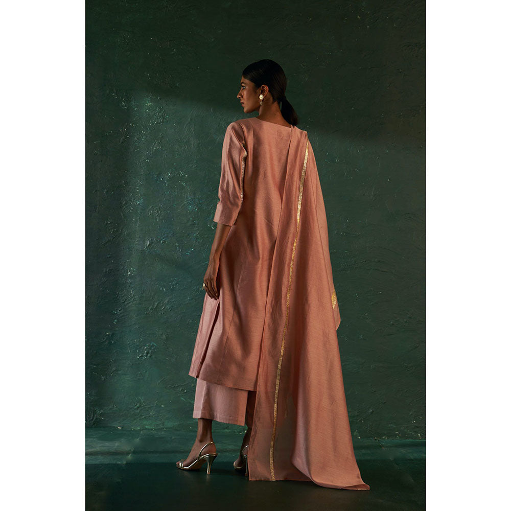 Charkhee Midas Old Rose Chander Kurta with Pant & Dupatta (Set of 3)