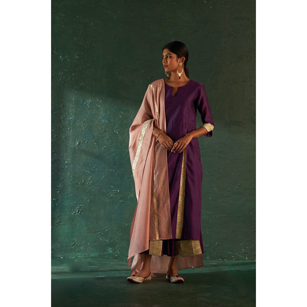 Charkhee Midas Purple Chander Kurta with Pant & Dupatta (Set of 3)