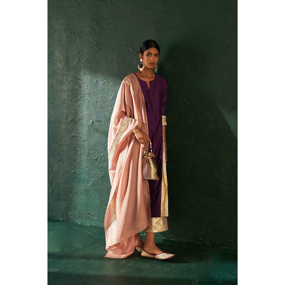Charkhee Midas Purple Chander Kurta with Pant & Dupatta (Set of 3)
