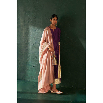 Charkhee Midas Purple Chander Kurta with Pant & Dupatta (Set of 3)
