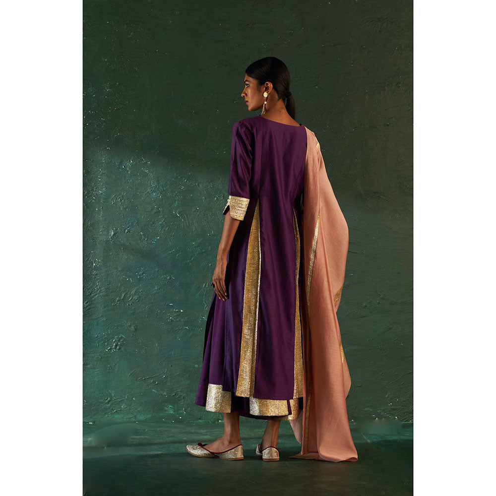 Charkhee Midas Purple Chander Kurta with Pant & Dupatta (Set of 3)