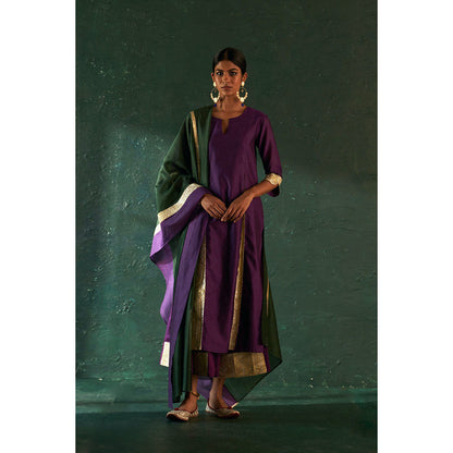 Charkhee Midas Purple Chander Kurta with Pant & Dupatta (Set of 3)