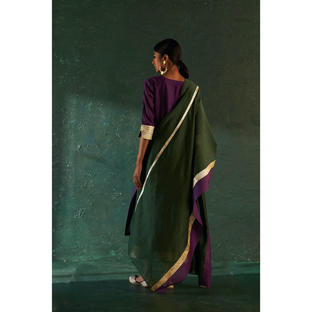 Charkhee Midas Purple Chander Kurta with Pant & Dupatta (Set of 3)