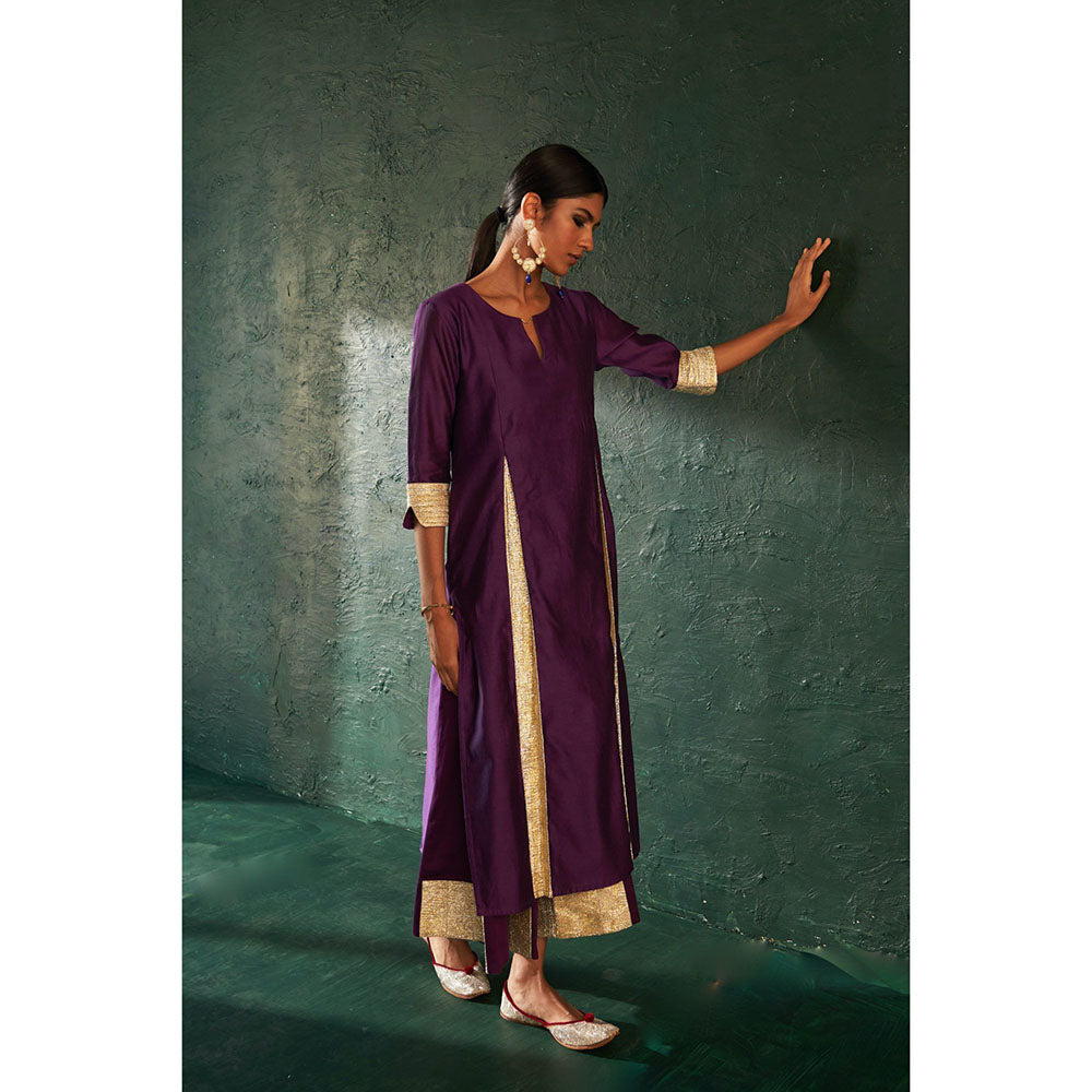 Charkhee Midas Purple Chander Kurta with Pant & Dupatta (Set of 3)