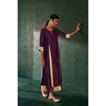 Charkhee Midas Purple Chander Kurta with Pant & Dupatta (Set of 3)