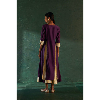 Charkhee Midas Purple Chander Kurta with Pant & Dupatta (Set of 3)