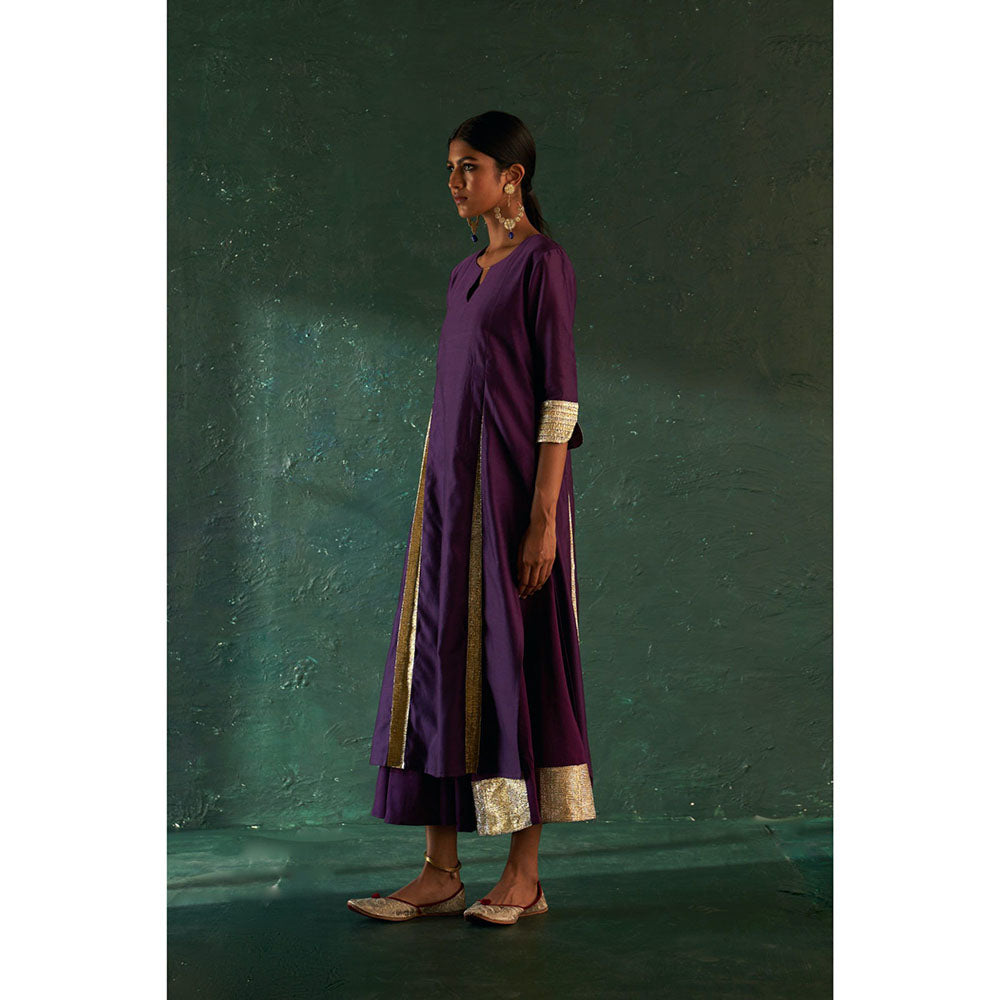 Charkhee Midas Purple Chander Kurta with Pant & Dupatta (Set of 3)