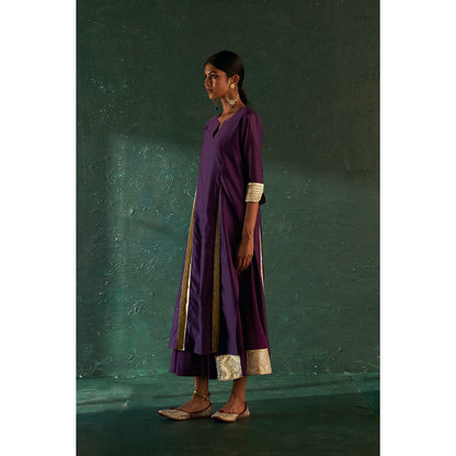Charkhee Midas Purple Chander Kurta with Pant & Dupatta (Set of 3)