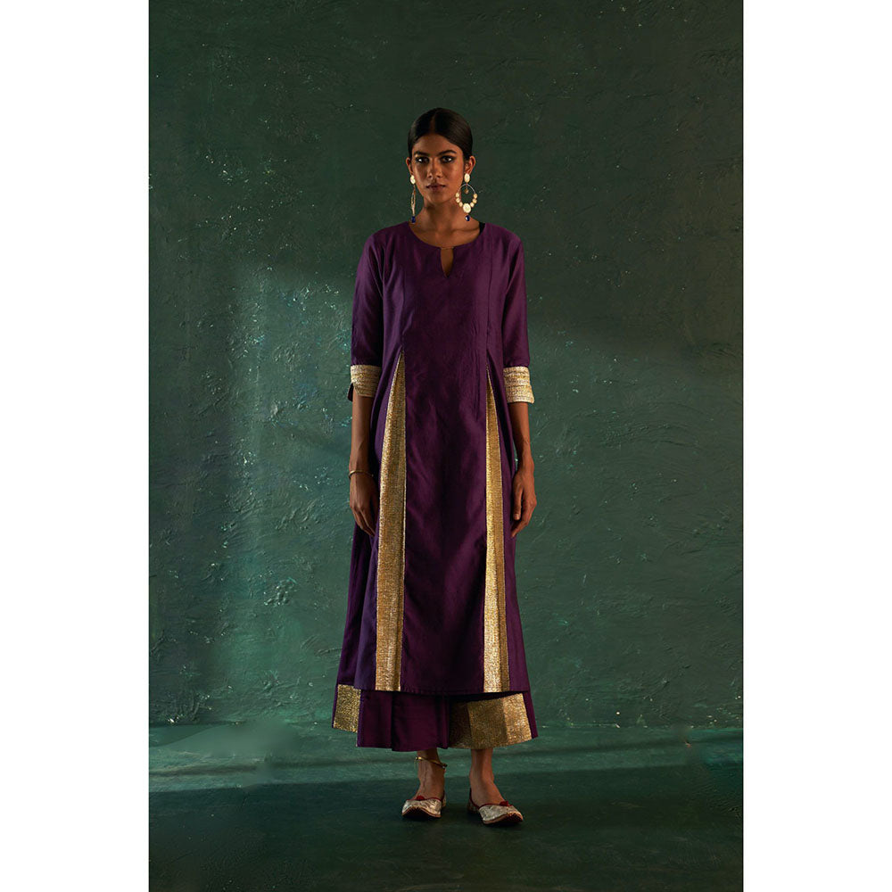Charkhee Midas Purple Chander Kurta with Pant & Dupatta (Set of 3)