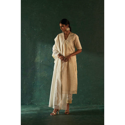 Charkhee Midas Ivory Tissue Stripe Kurta with Pant & Dupatta (Set of 3)