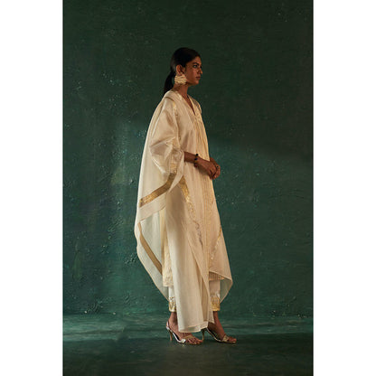 Charkhee Midas Ivory Tissue Stripe Kurta with Pant & Dupatta (Set of 3)