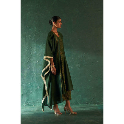 Charkhee Midas Deep Green Chander Kurta with Pant & Dupatta (Set of 3)