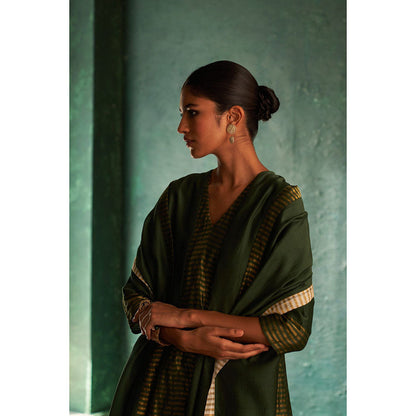 Charkhee Midas Deep Green Chander Kurta with Pant & Dupatta (Set of 3)