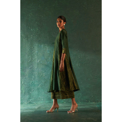 Charkhee Midas Deep Green Chander Kurta with Pant & Dupatta (Set of 3)