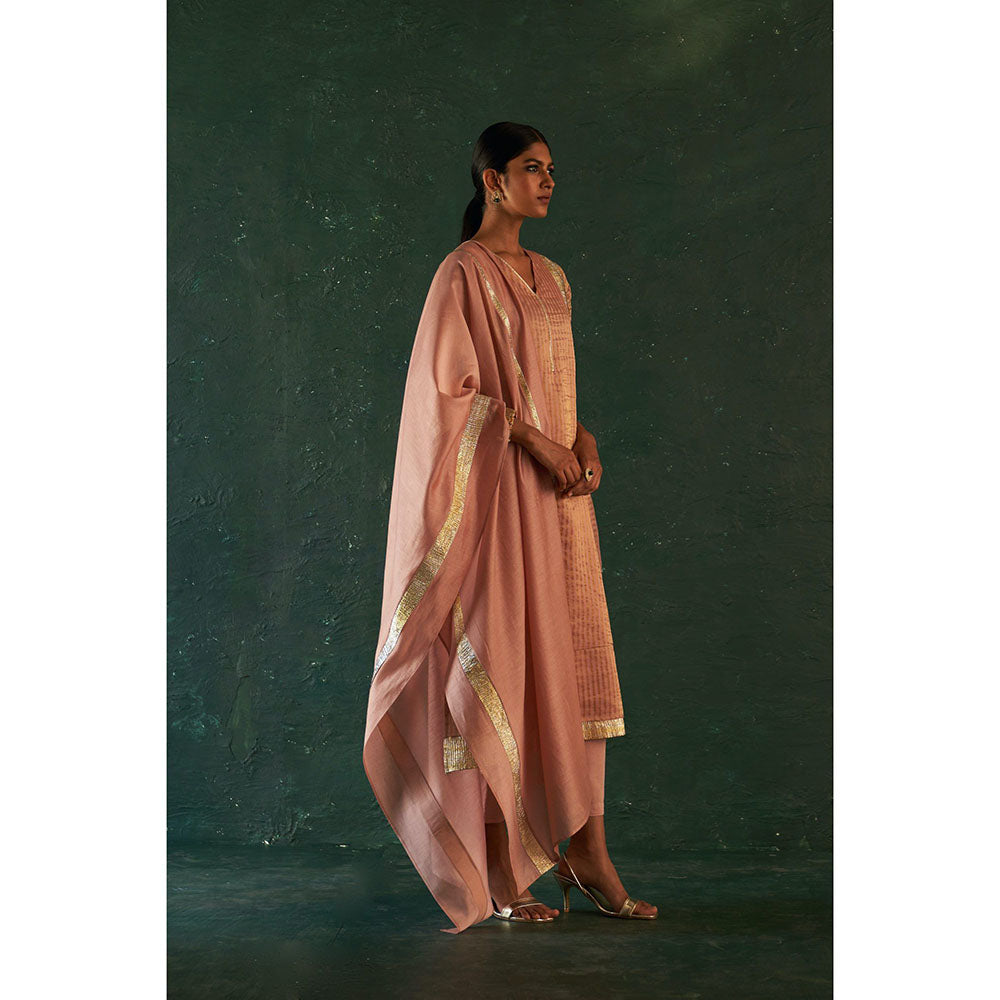 Charkhee Midas Old Rose Tissue Stripes Kurta with Pant & Dupatta (Set of 3)