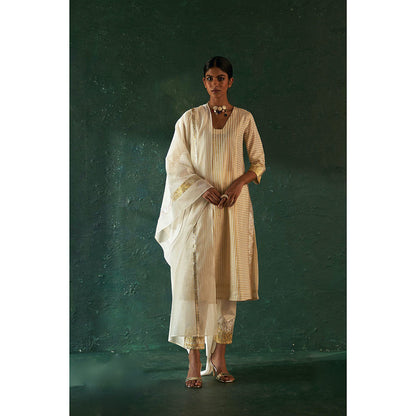 Charkhee Midas Ivory Stripe Kurta with Pant & Dupatta (Set of 3)
