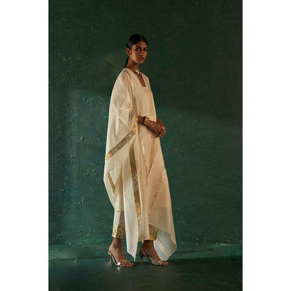 Charkhee Midas Ivory Stripe Kurta with Pant & Dupatta (Set of 3)