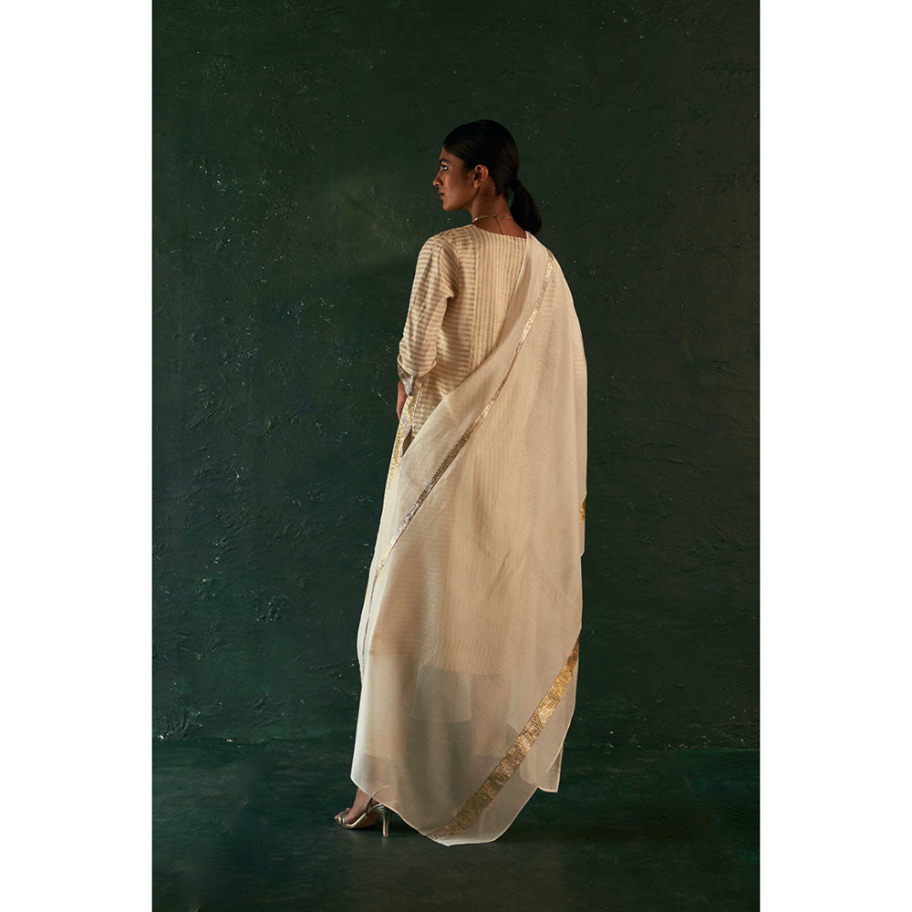 Charkhee Midas Ivory Stripe Kurta with Pant & Dupatta (Set of 3)