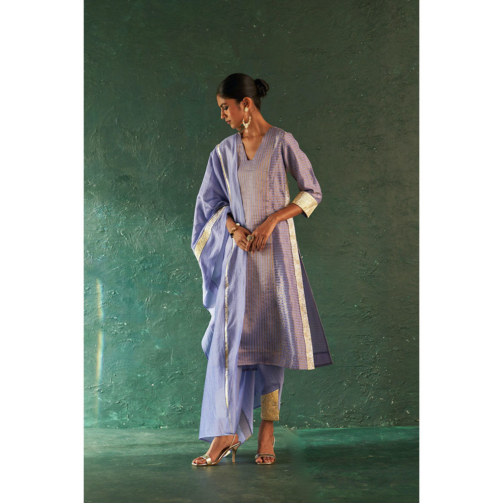 Charkhee Midas Lavender Stripes Kurta with Pant & Dupatta (Set of 3)