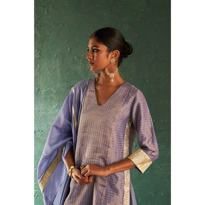 Charkhee Midas Lavender Stripes Kurta with Pant & Dupatta (Set of 3)